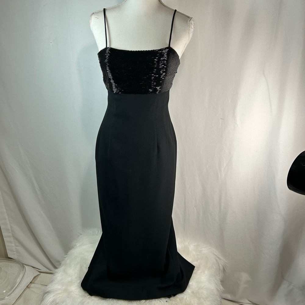 Vintage Donna Morgan for‎ Black Sequin Bodice Spaghetti Strap Formal Gown Size 6